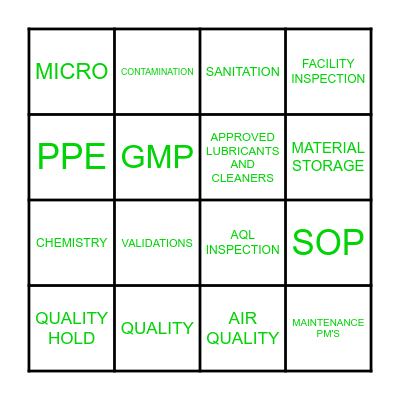 QUALITY BINGO Card