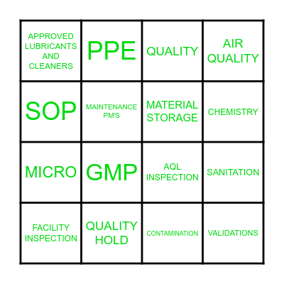 QUALITY BINGO Card