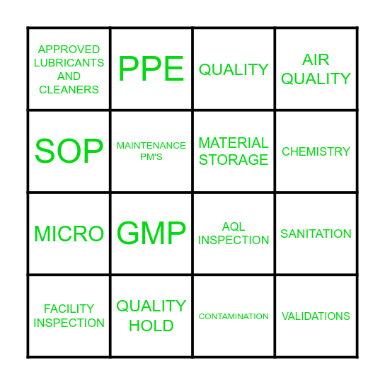 QUALITY BINGO Card