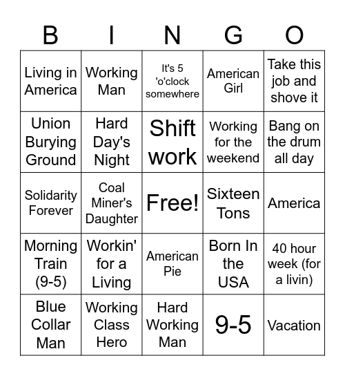 Labor Day Bingo Card