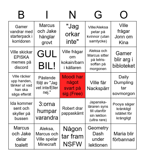 oagniapingaganaonaenje Bingo Card