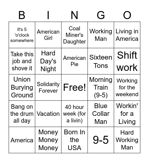 Labor Day Bingo Card