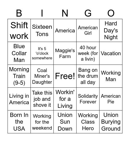 Labor Day Bingo Card