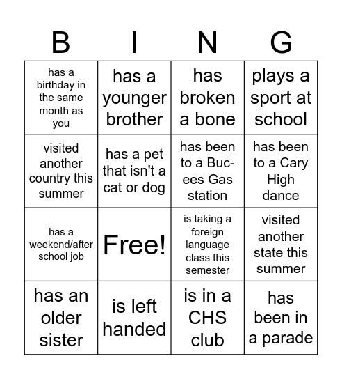 Hone Bingo Card