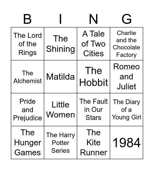 Literary Bingo Card