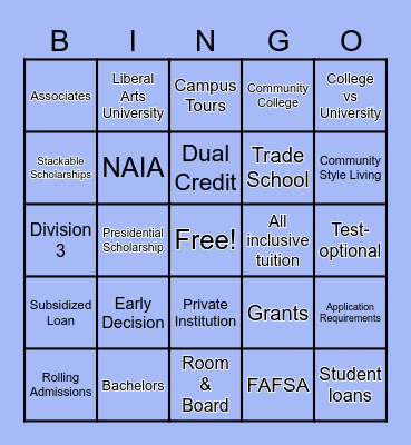 College Readiness BINGO Card