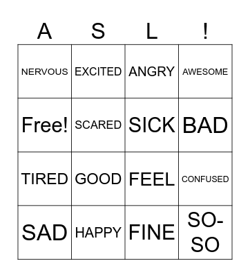 Emotions Bingo Card