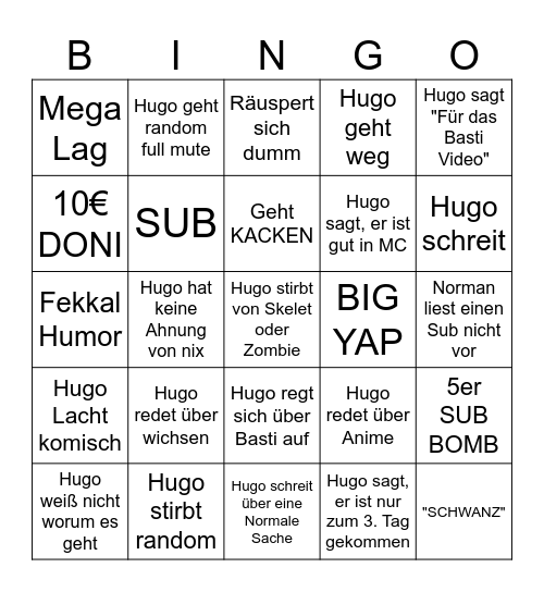 Hugo Bingo Card