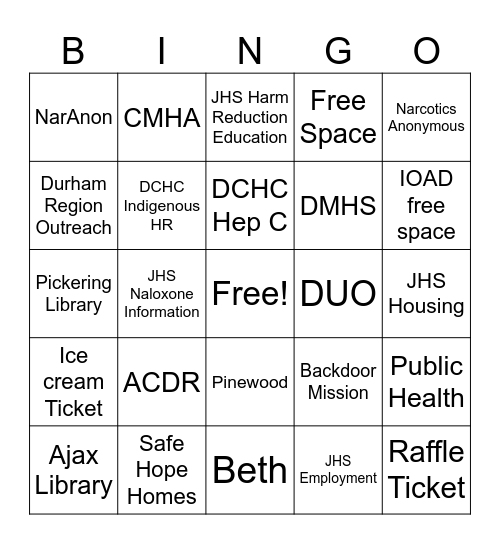 INTERNATIONAL OVERDOSE AWARENESS Bingo Card