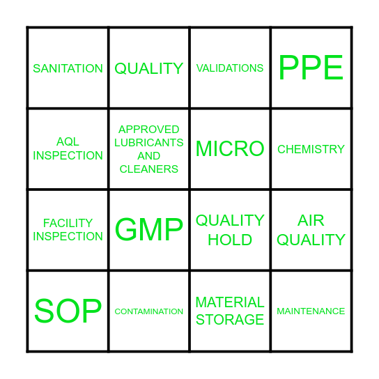 QUALITY BINGO Card