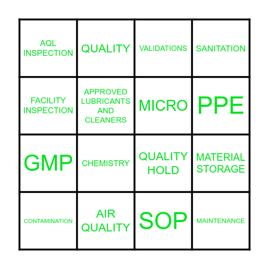 QUALITY BINGO Card