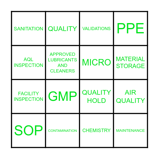 QUALITY BINGO Card