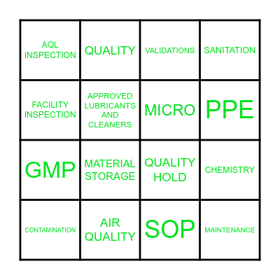 QUALITY BINGO Card