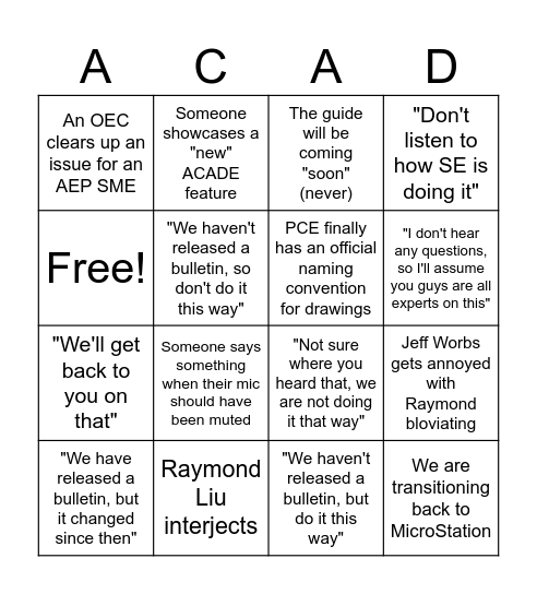 PCE IDC Bingo Card