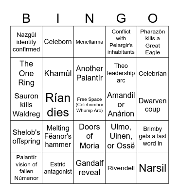 2 RINGS 2 POWER Bingo Card