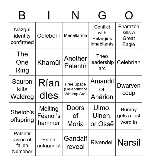 2 RINGS 2 POWER Bingo Card
