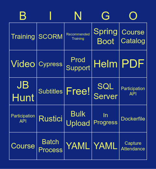 Training Team Bingo Card