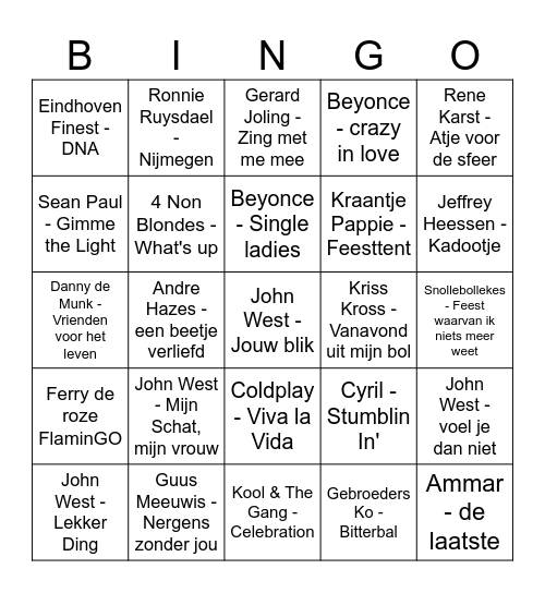 The one and only Go & Jo Bingo Show! Bingo Card