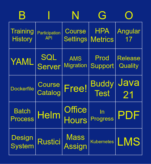 Training Team Bingo Card