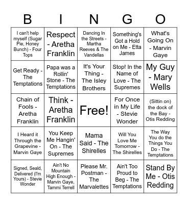 Motown Bingo Card