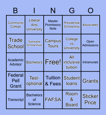 College Readiness BINGO Card