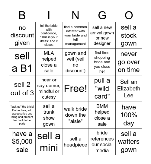 Mon Amie BINGO Card