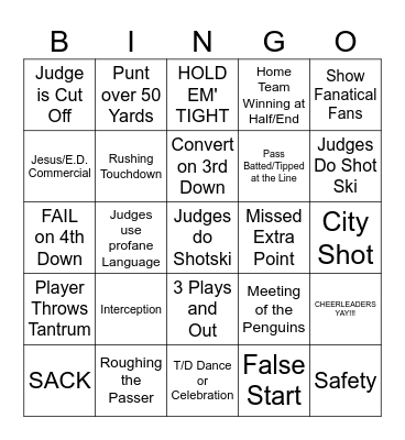 Football Bingo! Bingo Card