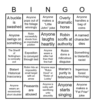 Robin Hood Bingo Card