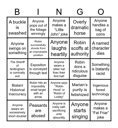 Robin Hood Bingo Card