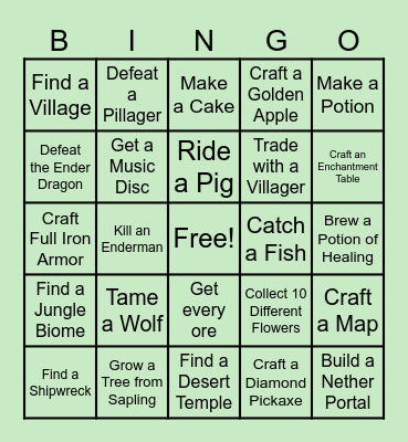 Minecraft Bingo Card