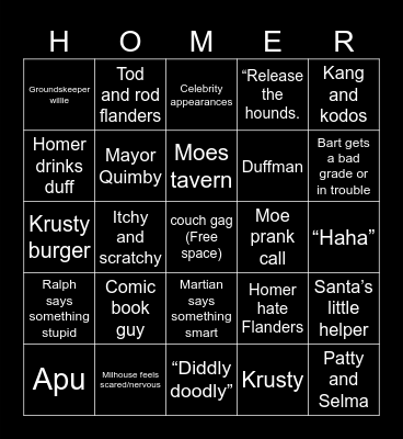 Simpsons Bingo Card