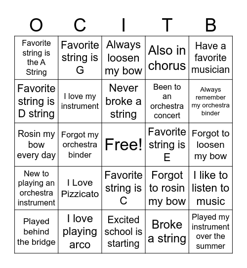 Orchestra Class Is The Best Bingo Card