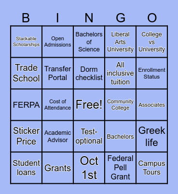 College Readiness BINGO Card