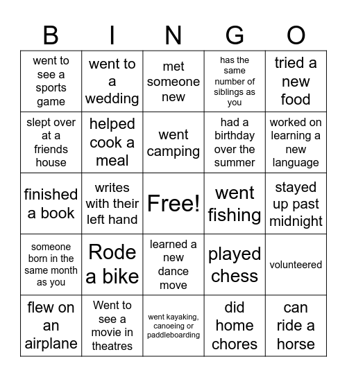 Welcome Back CCA! Bingo Card