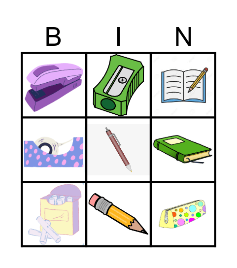 School Bingo Card