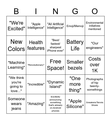 iPhone Event Bingo Card