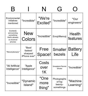 iPhone Event Bingo Card