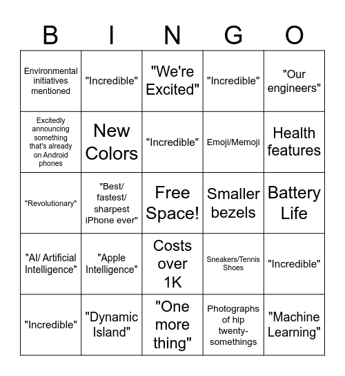 iPhone Event Bingo Card