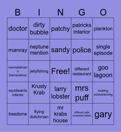 Spongebob Bingo Card