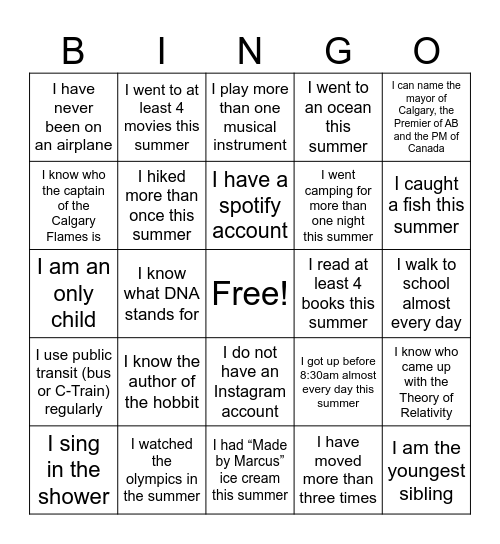 Untitled Bingo Card