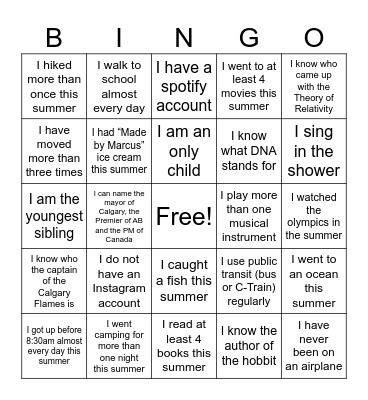 Untitled Bingo Card