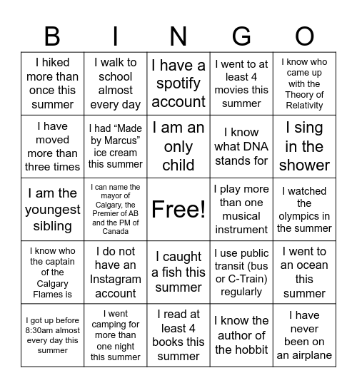 Untitled Bingo Card