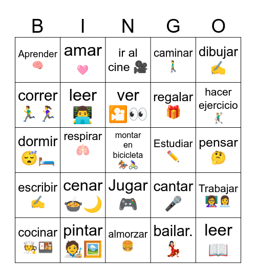 Verbos en infinitivo Bingo Card