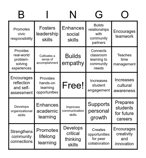 Service Learning Unleashed for Homeschool Heroes Bingo Card