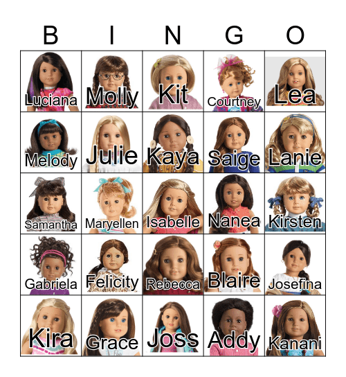 American Girl Doll Bingo Card