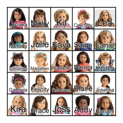 American Girl Doll Bingo Card