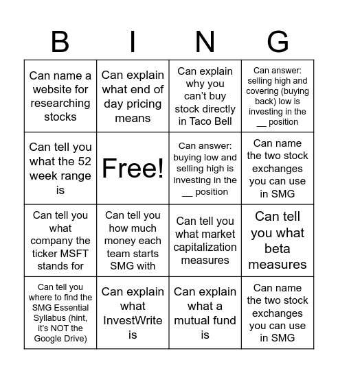 SMG REVIEW Bingo Card