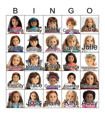 American Girl Doll Bingo Card