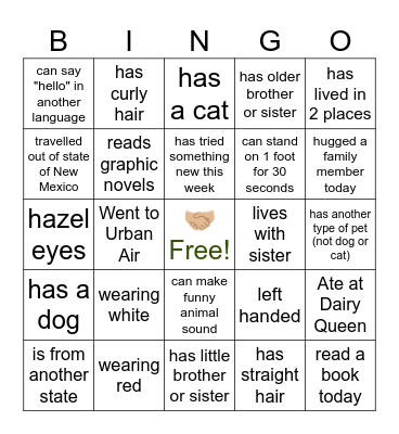 Meet New Friends Bingo! Bingo Card