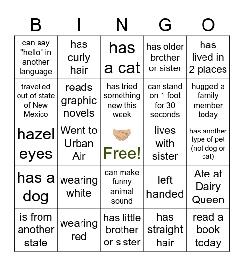 Meet New Friends Bingo! Bingo Card